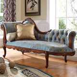 Luxury Blue Floral Classic Wood Reclining Chaise Lounge Image - 2