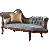 Luxury Blue Floral Classic Wood Reclining Chaise Lounge Image - 6