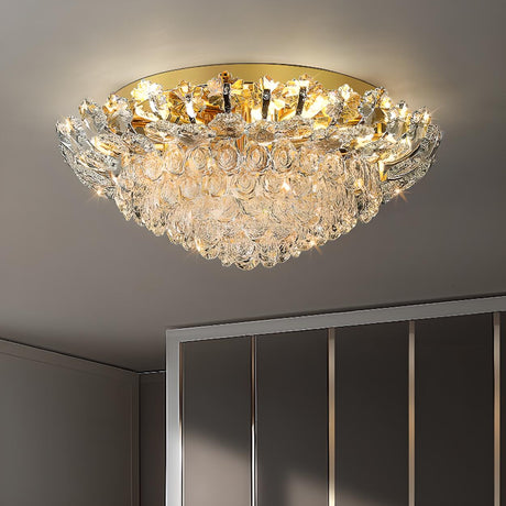 Luxury Bowl-Shaped Crystal Flush Mount Lamp Living Room Image - 1