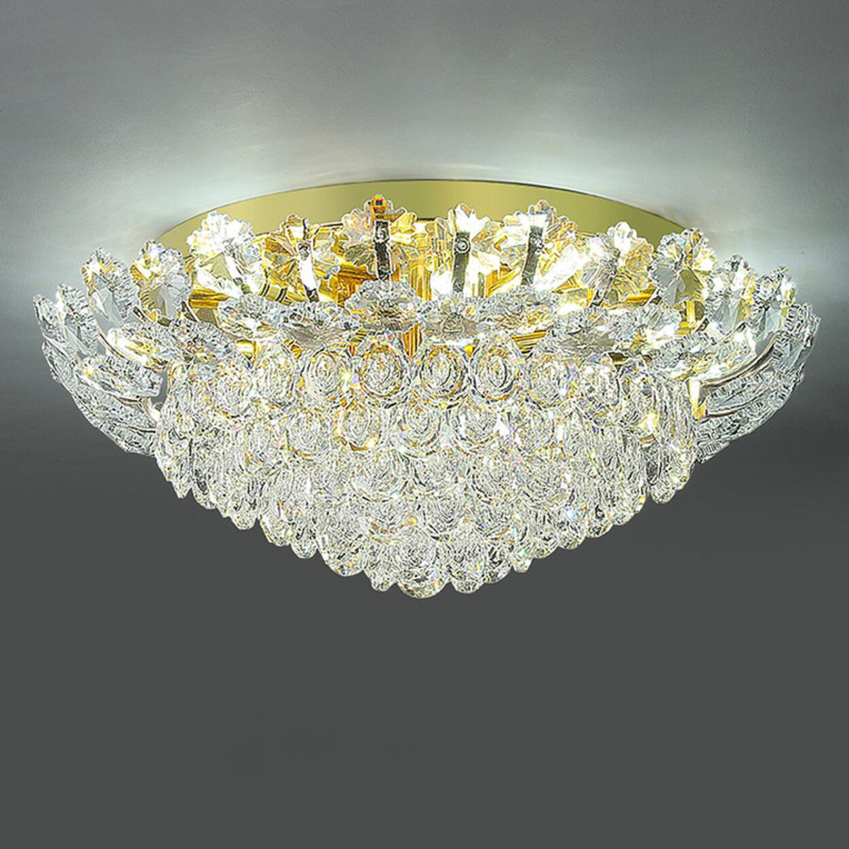 Luxury Bowl-Shaped Crystal Flush Mount Lamp Living Room Image - 10