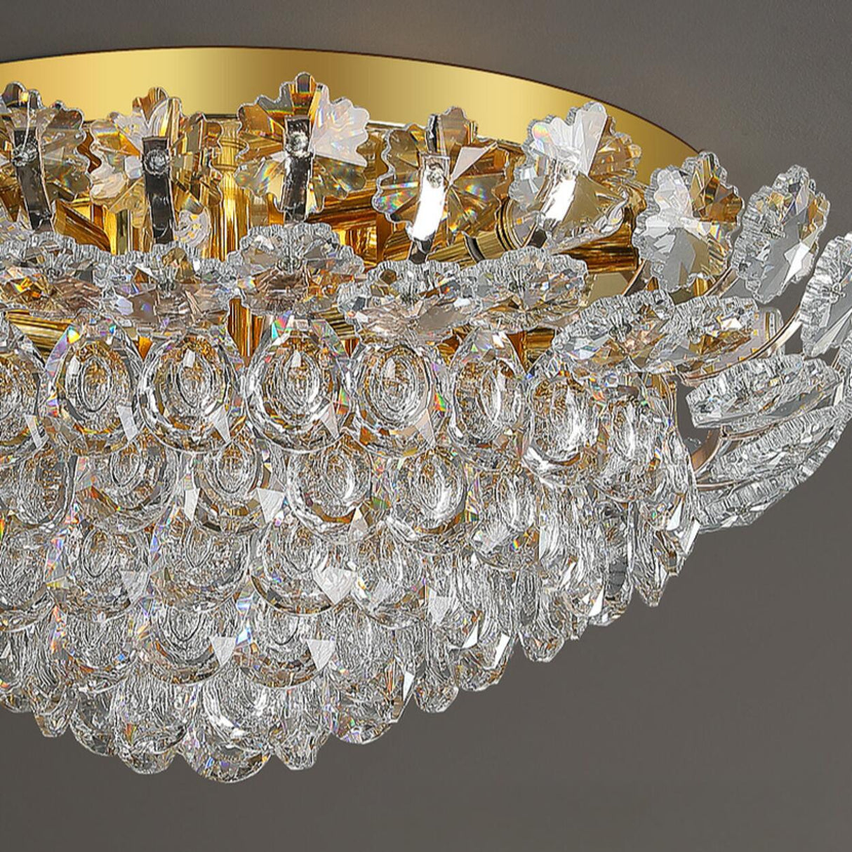 Luxury Bowl-Shaped Crystal Flush Mount Lamp Living Room Image - 11