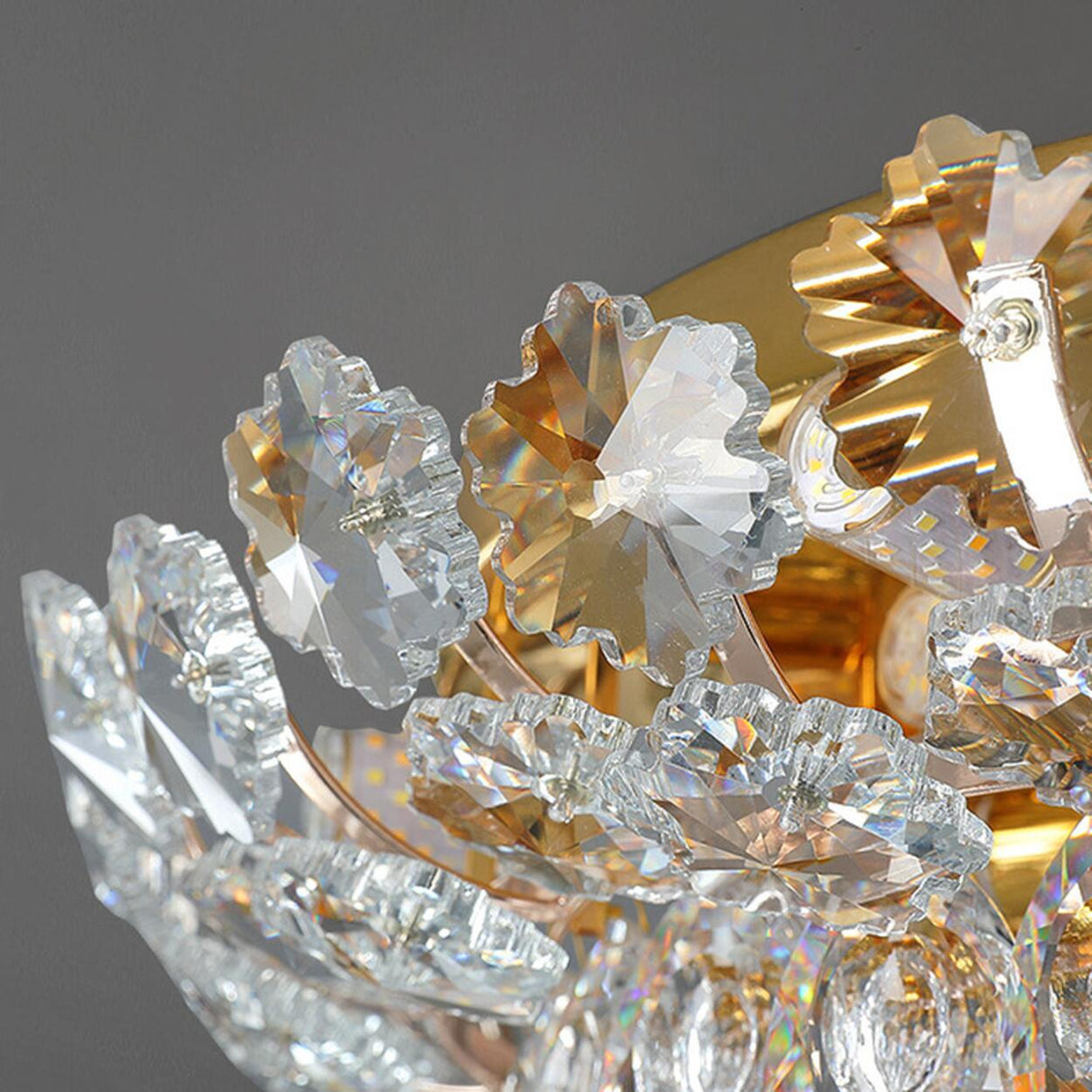 Luxury Bowl-Shaped Crystal Flush Mount Lamp Living Room Image - 12