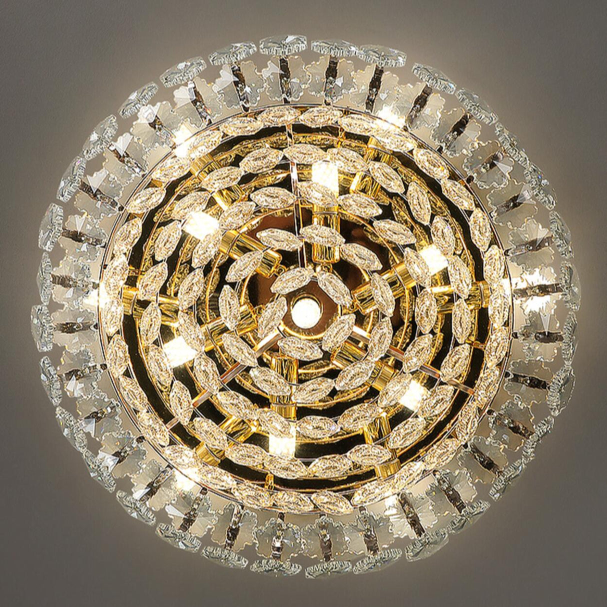 Luxury Bowl-Shaped Crystal Flush Mount Lamp Living Room Image - 14