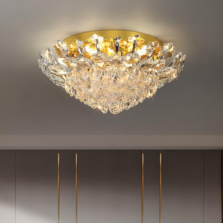 Luxury Bowl-Shaped Crystal Flush Mount Lamp Living Room Image - 2