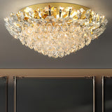 Luxury Bowl-Shaped Crystal Flush Mount Lamp Living Room Image - 3