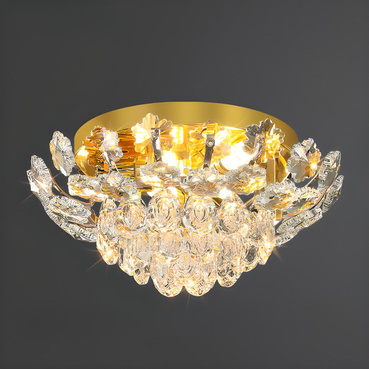 Luxury Bowl-Shaped Crystal Flush Mount Lamp Living Room Image - 5