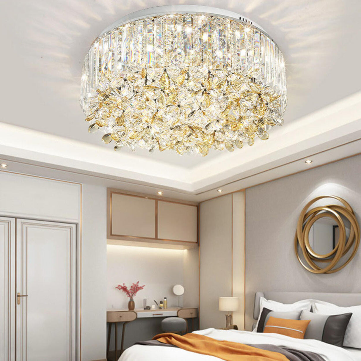 Luxury Branch Crystal Round Flush Mount Light Image - 2