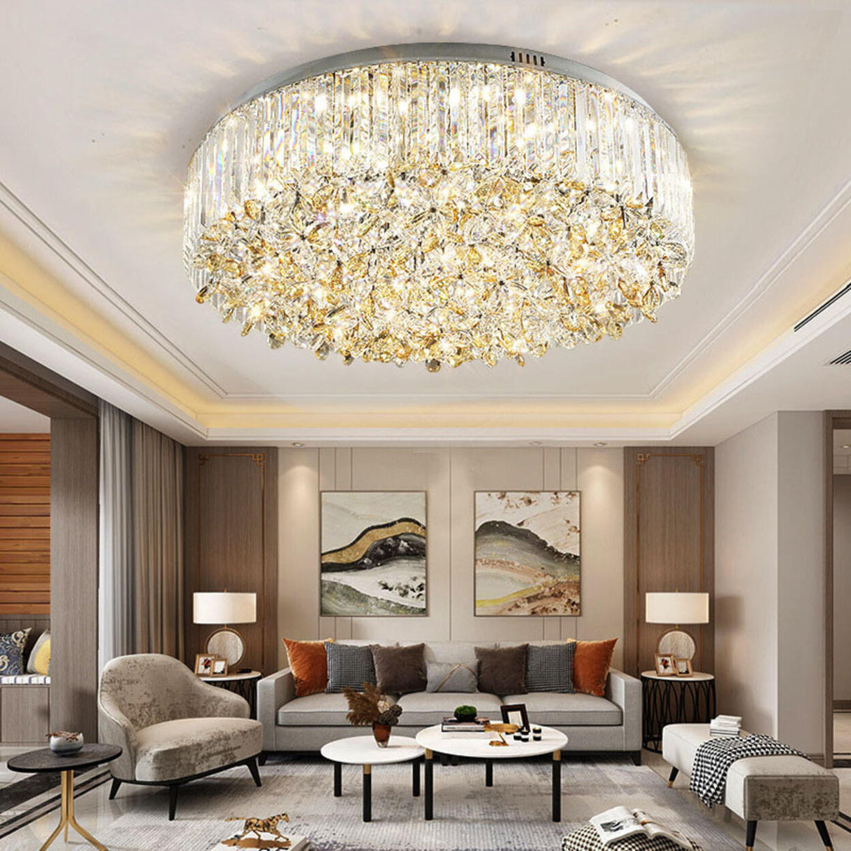 Luxury Branch Crystal Round Flush Mount Light Image - 4