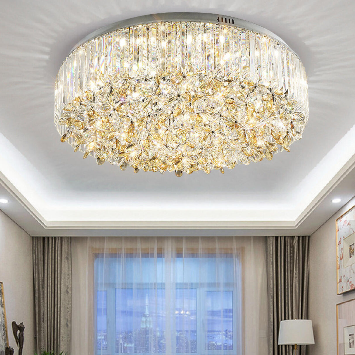 Luxury Branch Crystal Round Flush Mount Light Image - 5