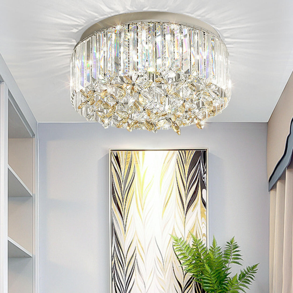 Luxury Branch Crystal Round Flush Mount Light Image - 6