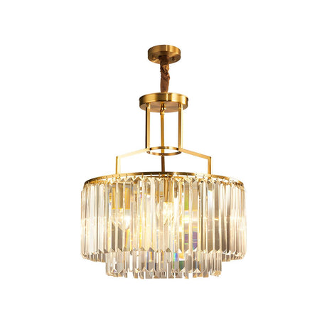 Luxury Brass Gold Prismatic Crystal Drum Chandelier Image - 2