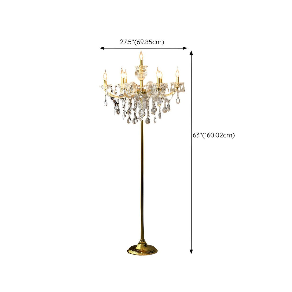 Luxury Candle Gold Crystal Chandelier Floor Lamp Image - 10