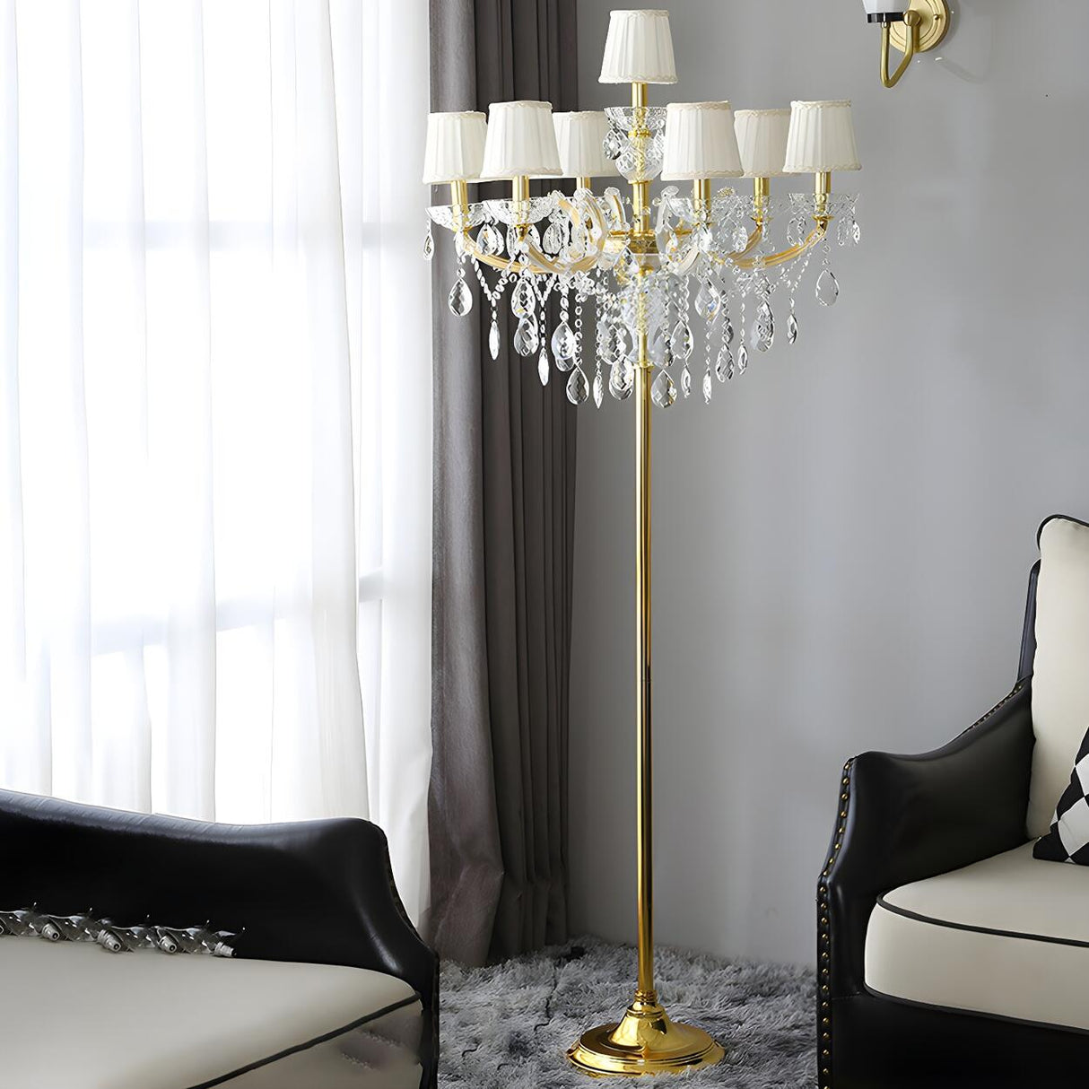 Luxury Candle Gold Crystal Chandelier Floor Lamp Image - 3