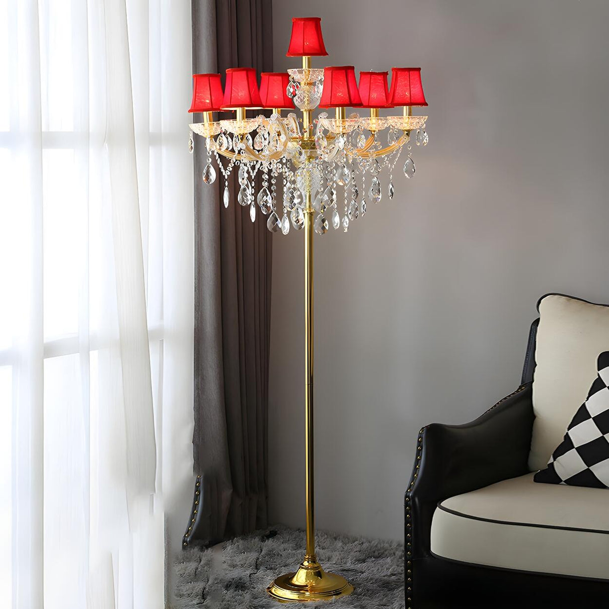 Luxury Candle Gold Crystal Chandelier Floor Lamp Image - 4