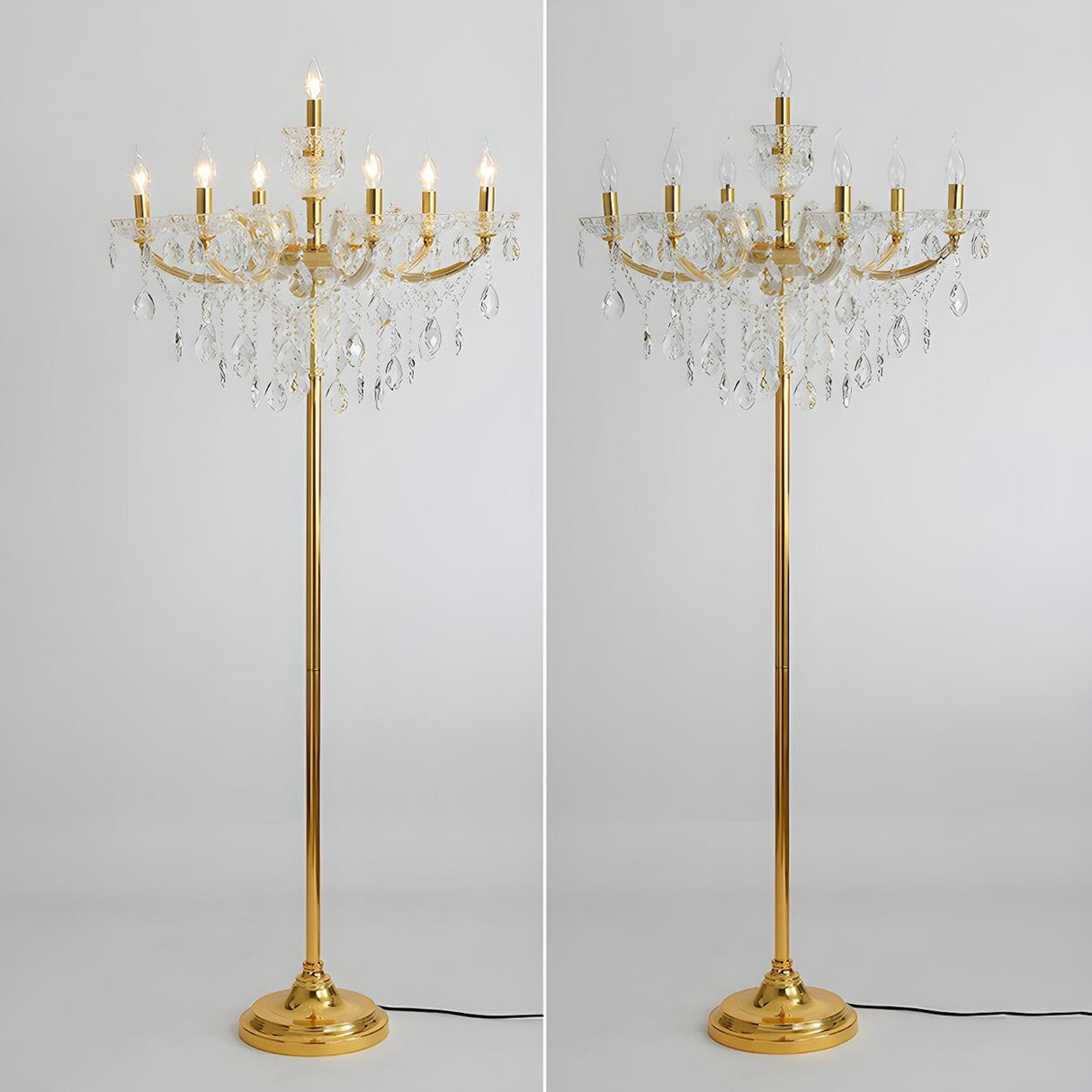 Luxury Candle Gold Crystal Chandelier Floor Lamp Image - 6