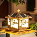 Luxury Carved Solar Lantern Outdoor Square Metal Light Image - 12