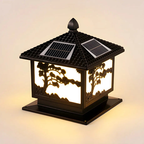 Luxury Carved Solar Lantern Outdoor Square Metal Light Image - 2