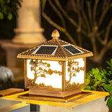 Luxury Carved Solar Lantern Outdoor Square Metal Light Image - 5