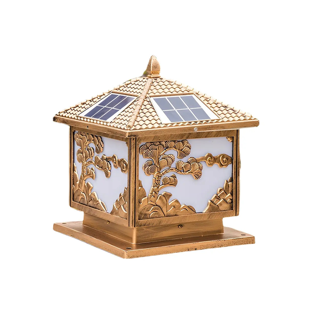 Luxury Carved Solar Lantern Outdoor Square Metal Light Image - 7