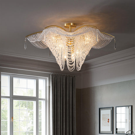 Luxury Cascading Crystal Bead Flush Mount Ceiling Light Image - 1