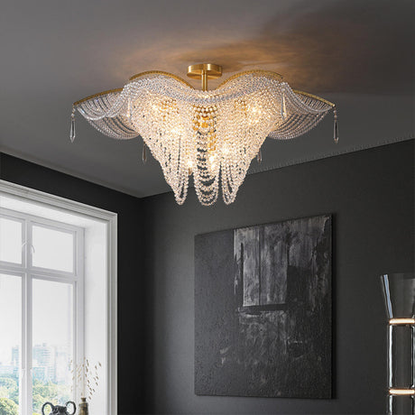 Luxury Cascading Crystal Bead Flush Mount Ceiling Light Image - 2