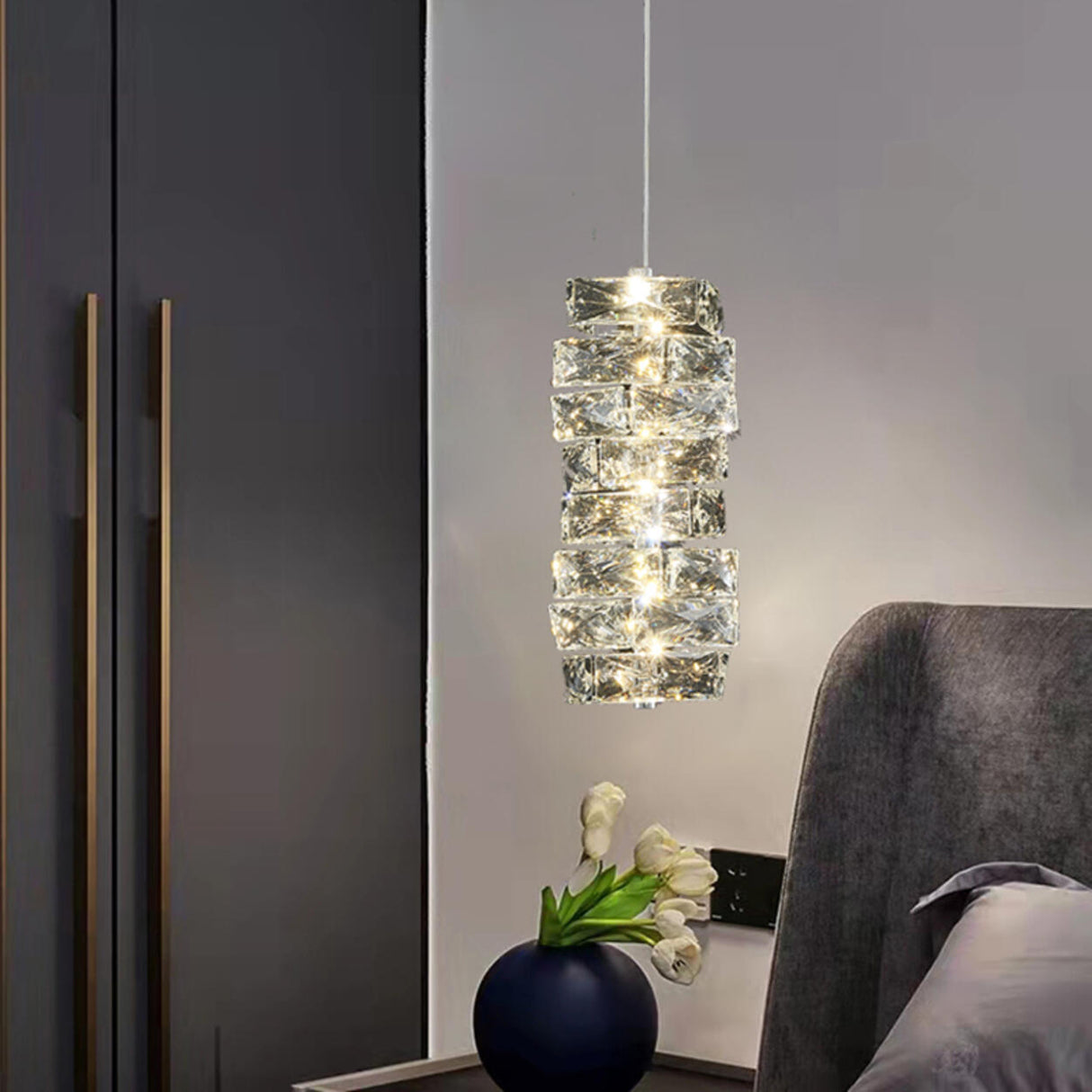 Luxury Chrome Geometric Crystal Pendant Light Image - 1