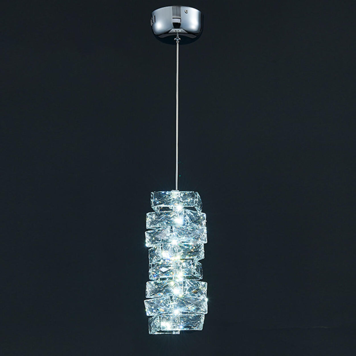 Luxury Chrome Geometric Crystal Pendant Light Image - 12