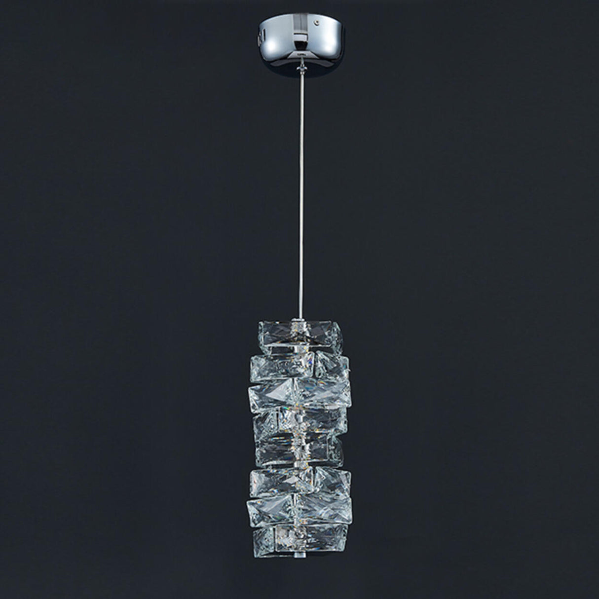 Luxury Chrome Geometric Crystal Pendant Light Image - 13