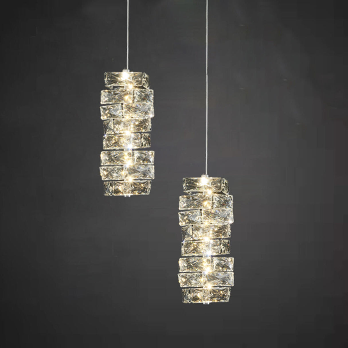 Luxury Chrome Geometric Crystal Pendant Light Image - 14