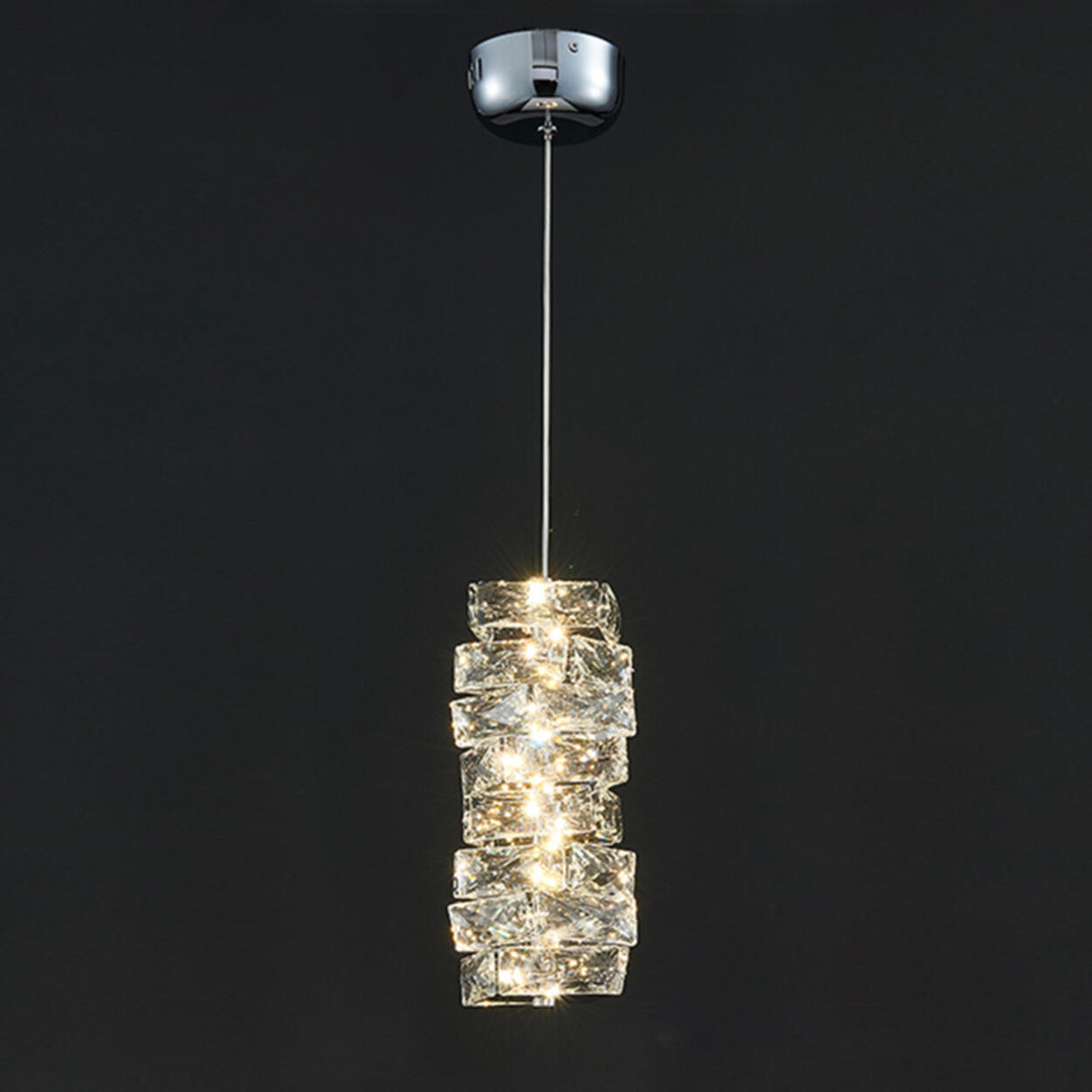 Luxury Chrome Geometric Crystal Pendant Light Image - 2