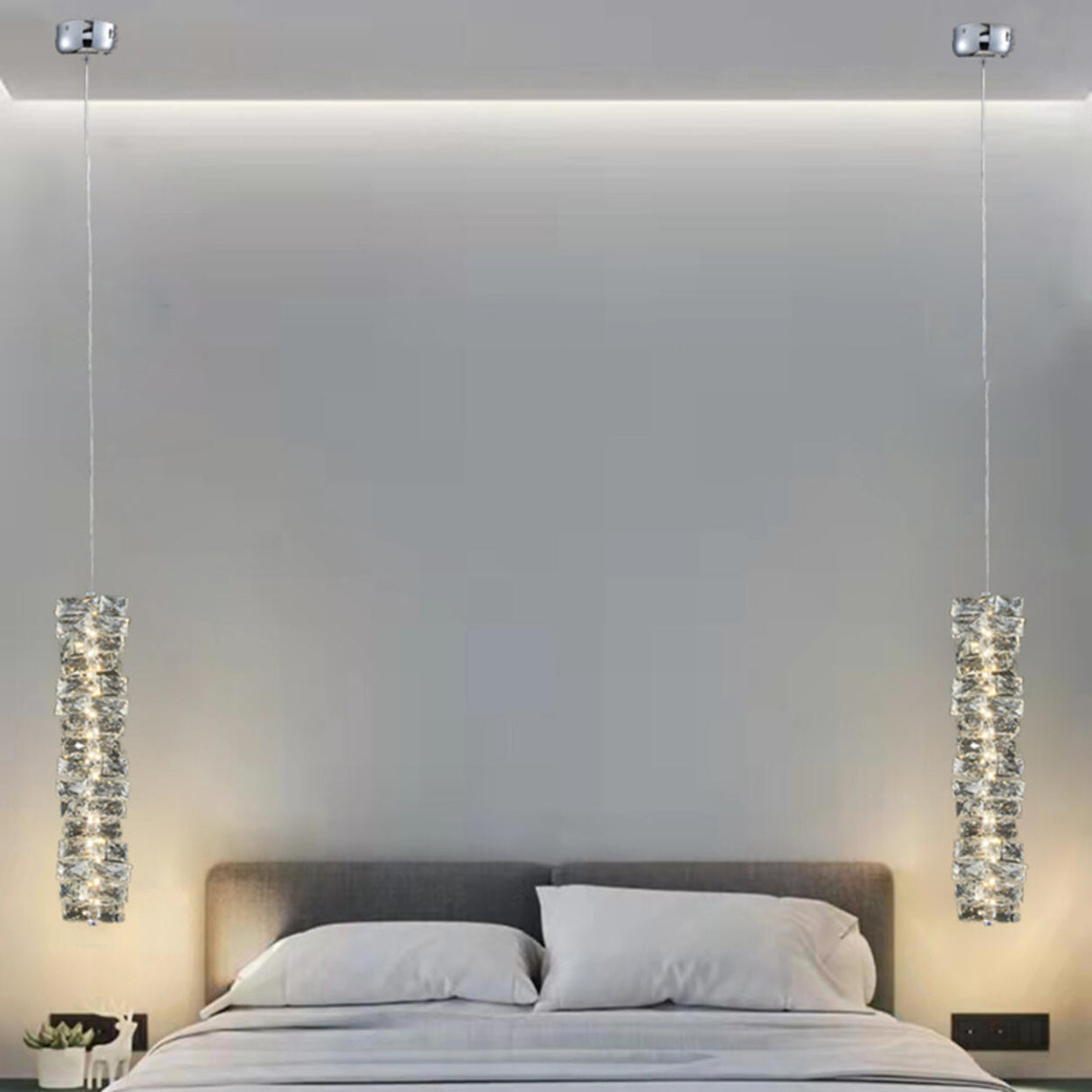 Luxury Chrome Geometric Crystal Pendant Light Image - 8