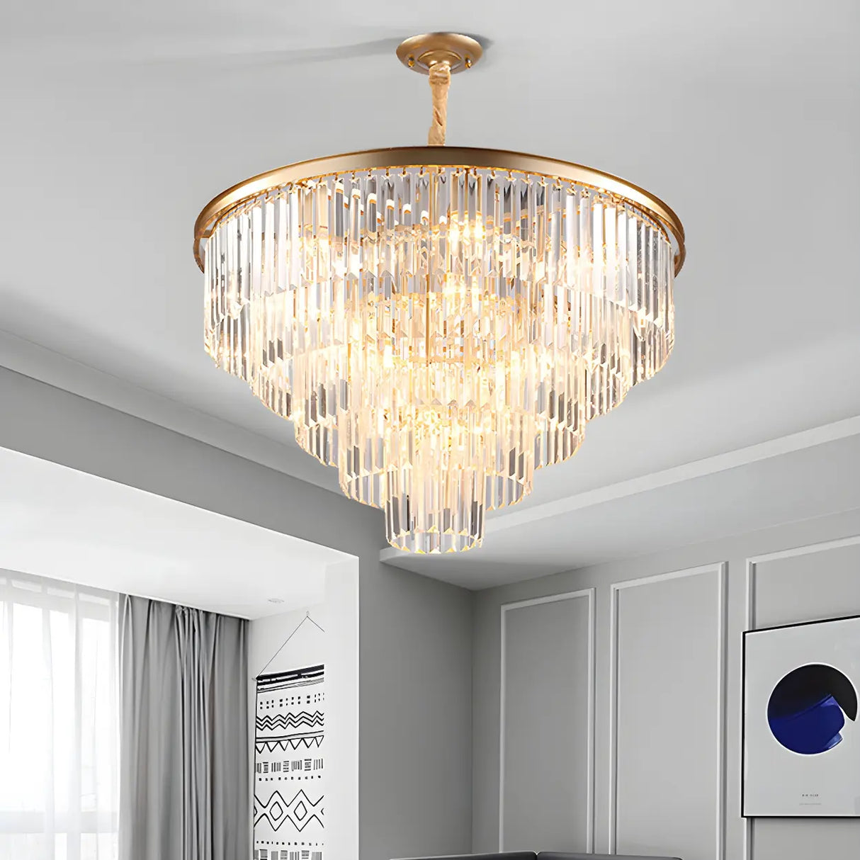 Luxury Clera Crystal Tiered Chandelier for Living Room Image - 1