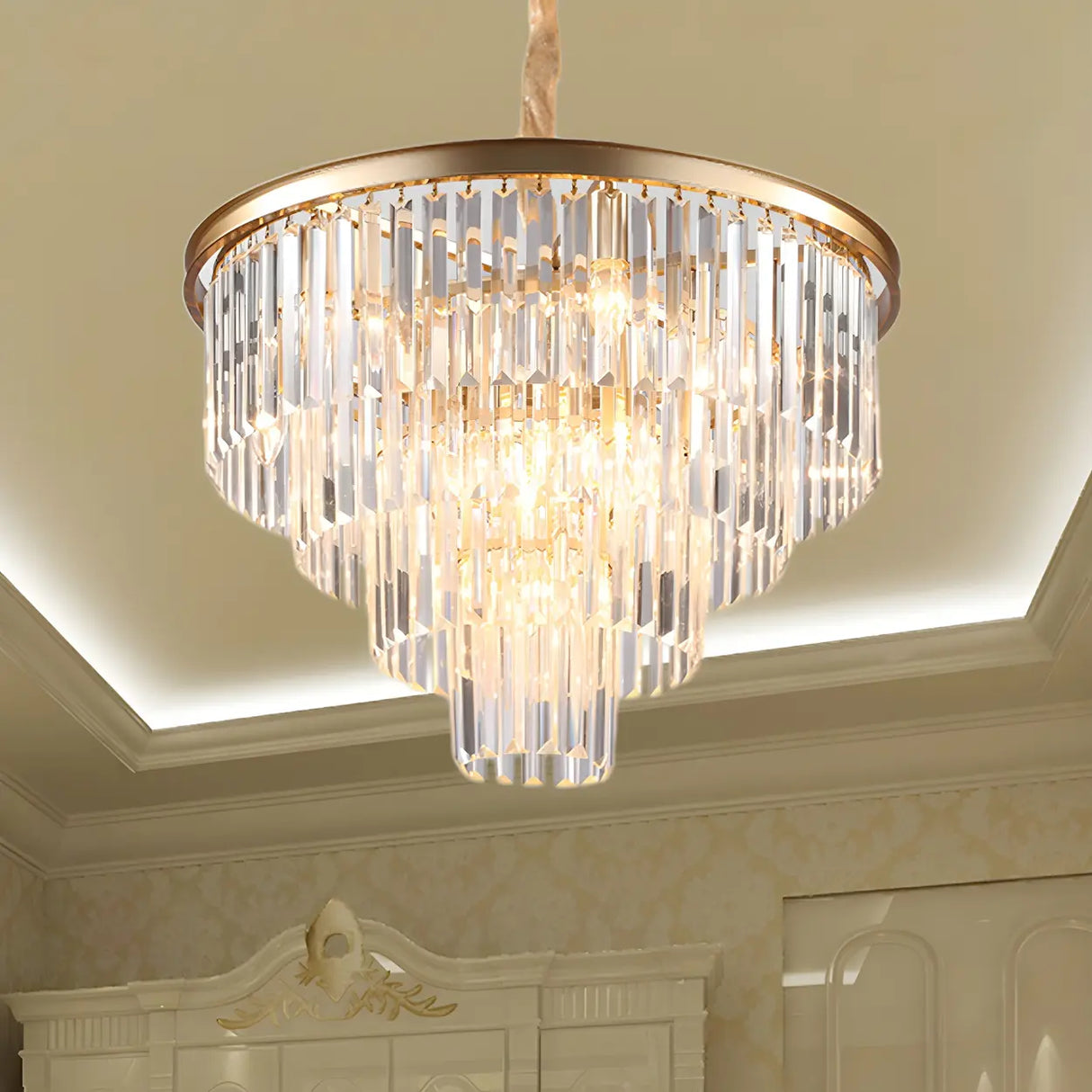 Luxury Clera Crystal Tiered Chandelier for Living Room Image - 10