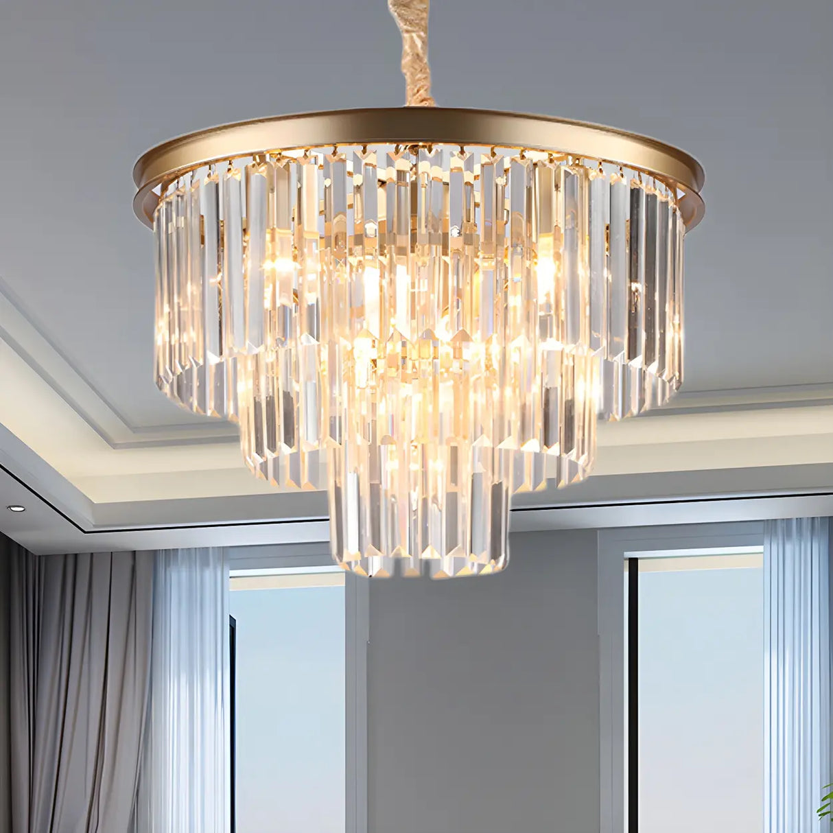 Luxury Clera Crystal Tiered Chandelier for Living Room Image - 6