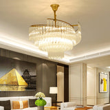 Luxury Contemporary Gold Tiered Crystal Chandelier Image - 14