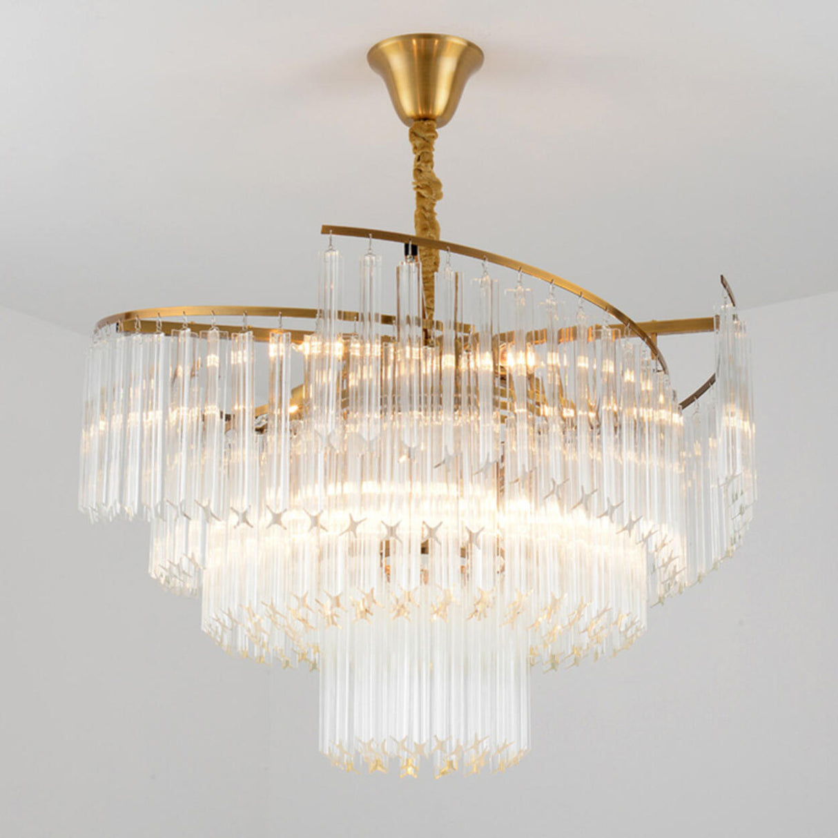 Luxury Contemporary Gold Tiered Crystal Chandelier Image - 6