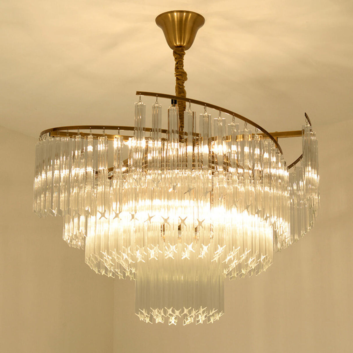 Luxury Contemporary Gold Tiered Crystal Chandelier Image - 7