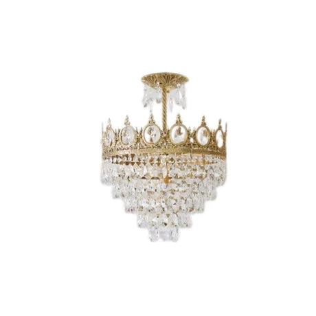 Luxury Crown Crystal Glass Gold Semi-Flush Mount Light Image - 2