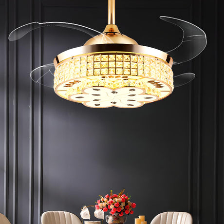 Luxury Crystal 3 Gear Retractable Chandelier Fan Light Image - 1