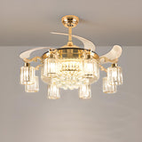 Luxury Crystal 3 Gear Retractable Chandelier Fan Light Image - 12