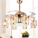 Luxury Crystal 3 Gear Retractable Chandelier Fan Light Image - 14