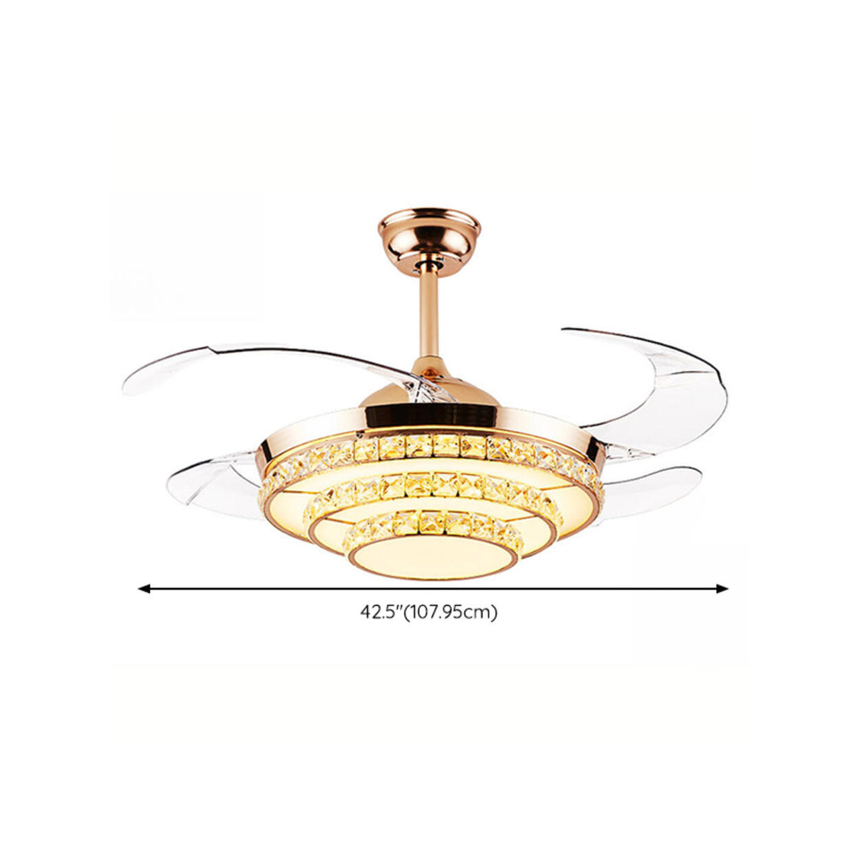 Luxury Crystal 3 Gear Retractable Chandelier Fan Light 