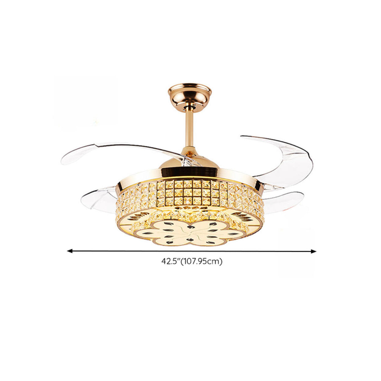 Luxury Crystal 3 Gear Retractable Chandelier Fan Light Image - 18