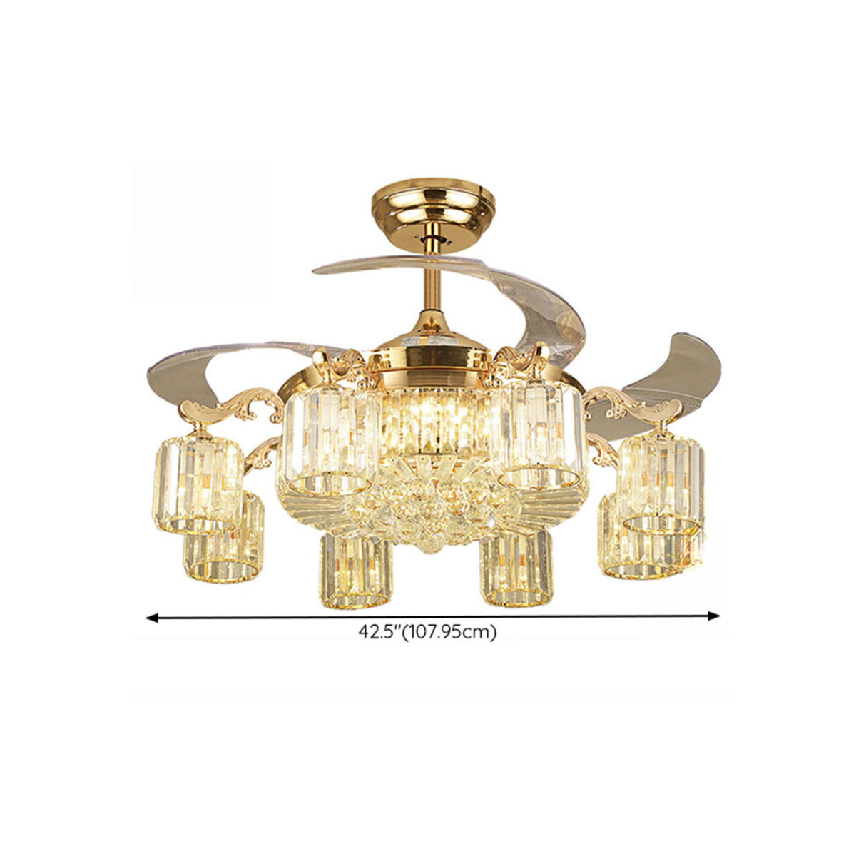 Luxury Crystal 3 Gear Retractable Chandelier Fan Light Image - 19