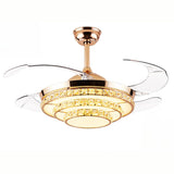 Luxury Crystal 3 Gear Retractable Chandelier Fan Light Image - 2