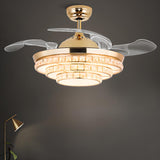 Luxury Crystal 3 Gear Retractable Chandelier Fan Light Image - 4