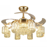 Luxury Crystal 3 Gear Retractable Chandelier Fan Light Image - 5