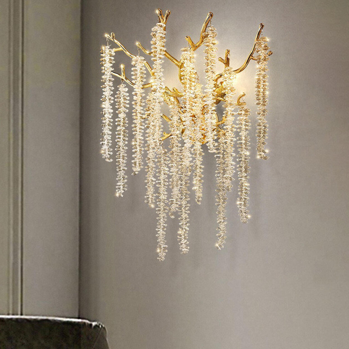 Luxury Crystal Branch Gold LED Wall Sconce Light Image - 4