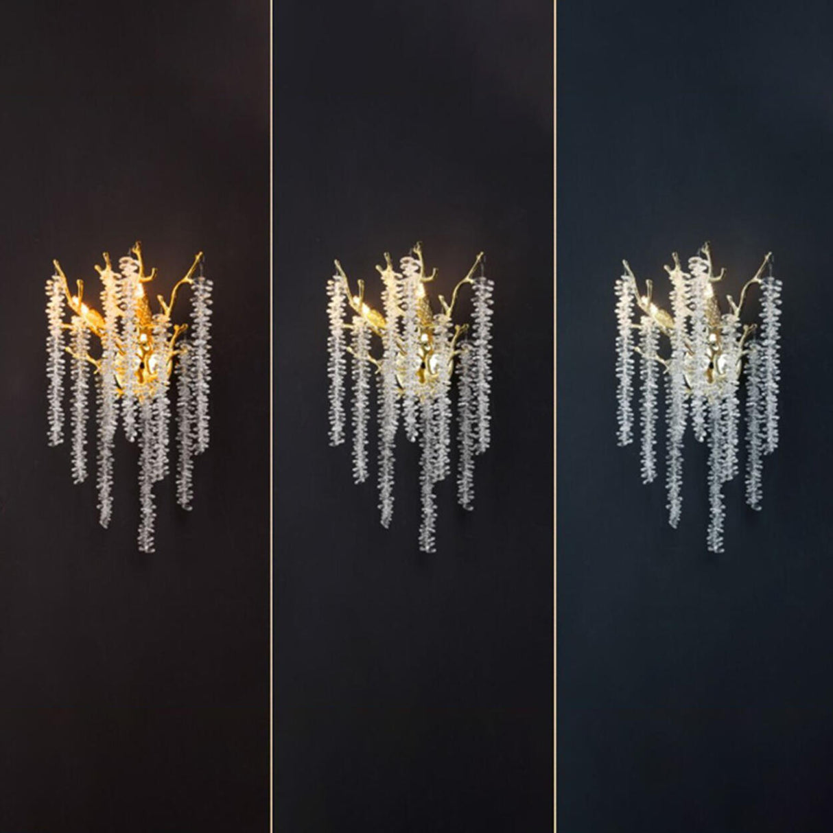 Luxury Crystal Branch Gold LED Wall Sconce Light Image - 6