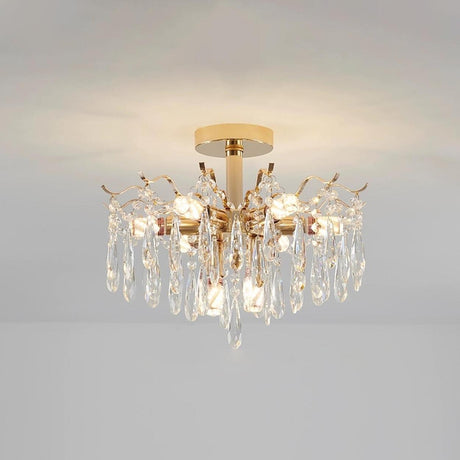 Luxury Crystal Cascades Semi-Flush Mount Ceiling Light Image - 2